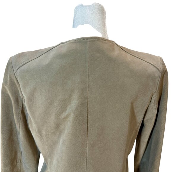 Women’s Taupe/Beige Suede Moto Jacket – Collarless Zip Front - Picture 5 of 8